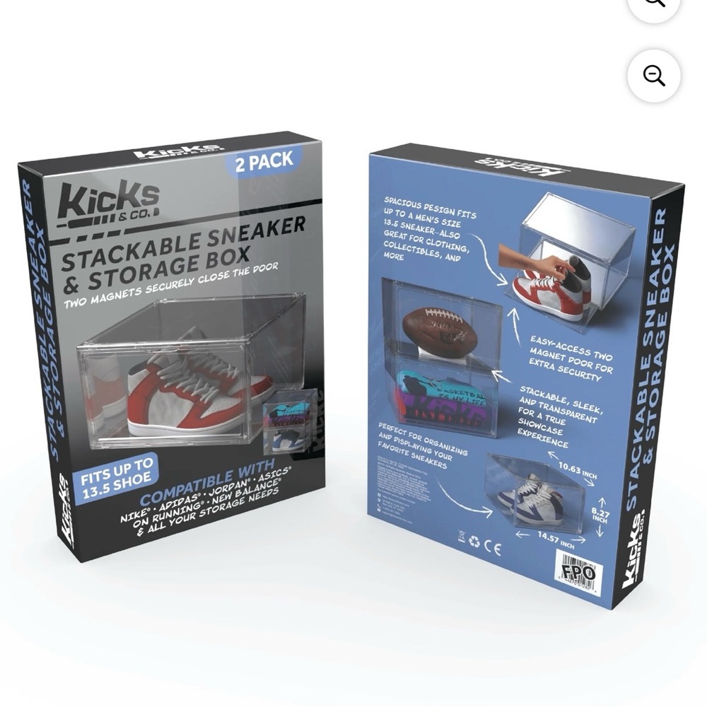 2-Pack Kicks & Co Transparent Sneaker Shoe Display Case Clear Stackable XL NEW